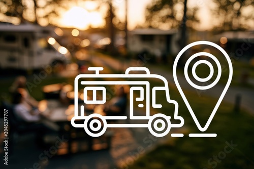 A scenic view of a recreational vehicle campground with modern amenities, showcasing outdoor relaxation and community