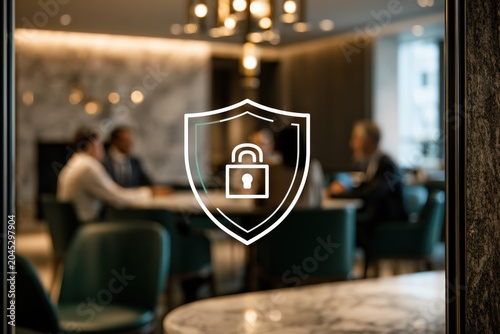 A sophisticated private banking lounge featuring premium interior design with marble accents and a focus on security and privacy