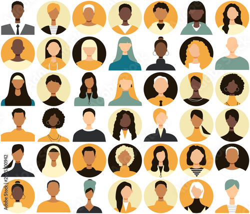a comprehensive set of diverse, modern flat design avatars representing various people and demographics, perfect for user interfaces and profiles.
