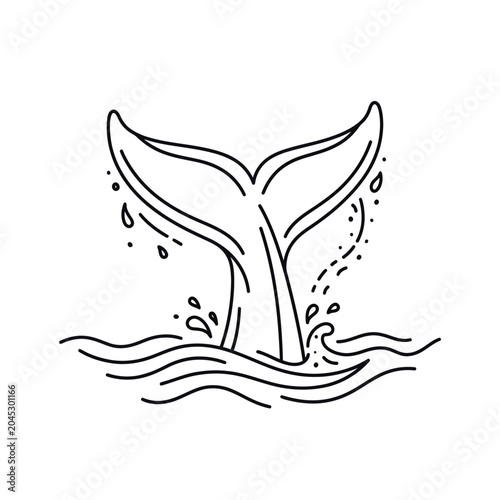 Whale Tail Swimming in Ocean Water.