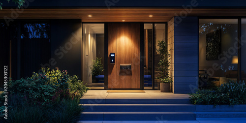 Modern Smart Home Entrance with Digital Access Control System