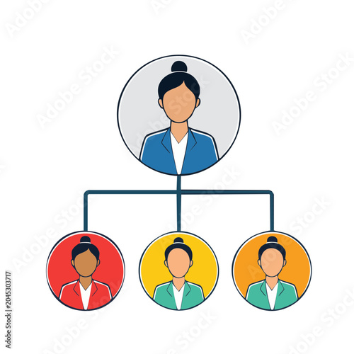 Organizational chart with business people icons