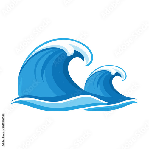 Stylized Blue Ocean Waves with White Foam