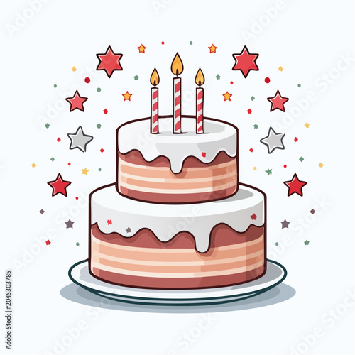 Two-Tiered Birthday Cake with Candles and Confetti