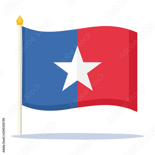 Waving flag with a white star on blue and red background