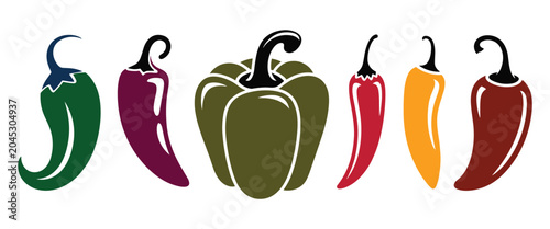 Canvastavla Assortment of Colorful Peppers: A vibrant collection of assorted bell and chili peppers, showcasing a spectrum of colors from green to deep red, ready for culinary creations