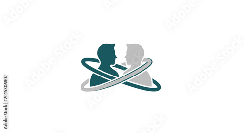 Logo of two people in profile.