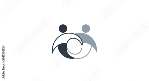 A stylized graphic design element featuring two figures.