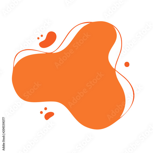 Orange abstract organic shape with white outline on transparent