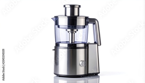 Modern stainless steel juicer appliance for healthy lifestyle.
