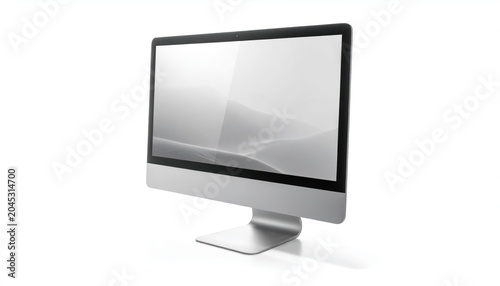 Sleek Silver Computer Monitor Display on White Background.