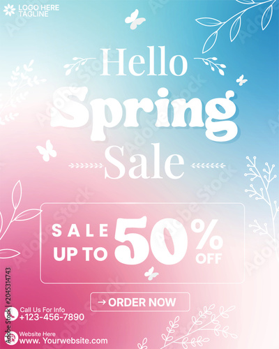 Easter sale social media flyer design template. Elegant seasonal spring sale discount poster design vector with floral background and 3D realistic botanical flowers. Fresh spring poster. 