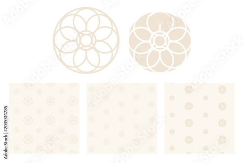 Korean traditional geometric flower ornament and seamless pattern set
