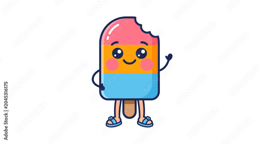 Fototapeta premium Colorful cartoon ice cream character smiling.
