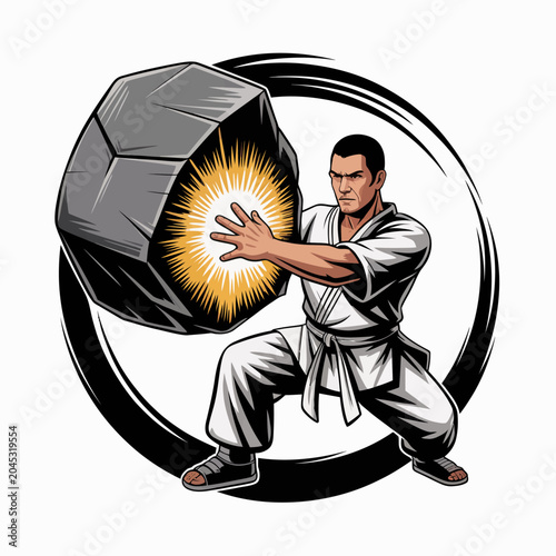 Photos Martial arts man breaking stone.