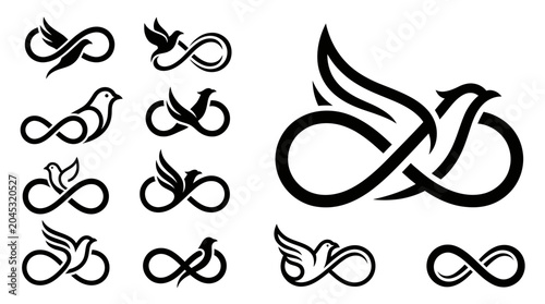 Tableau sur toile Elegant Infinity Bird Symbols: Vector Collection of Freedom and Eternity Icons