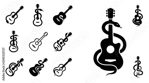 Canvastavla Guitar and Snake Silhouette Collection: Music Symbolism and Art
