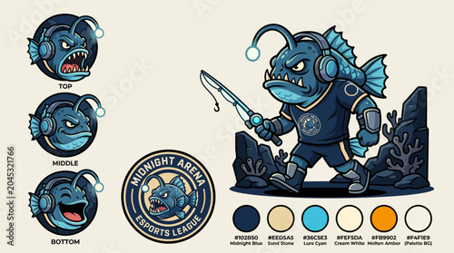 Cuadro en lienzo Whimsical Anglerfish Character with Fishing Rod.