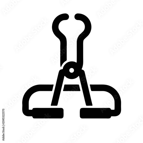 Black binder clip, office supply icon, vector clip art, paper holder symbol