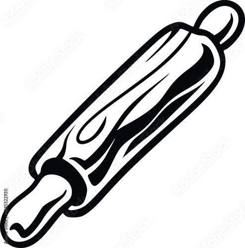 Tableau sur toile Minimal black line illustration of a rolling pin with handles, shown diagonally