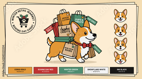 Fotografía Corgi carrying shopping bags with dog accessories.
