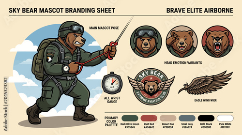 Bild auf Leinwand Brave Elite Airborne Bear Mascot Branding Sheet.