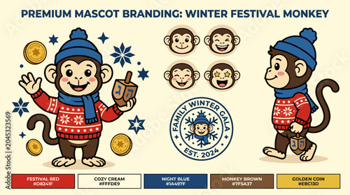 Photography Winter Festival Monkey Mascot Branding Design.