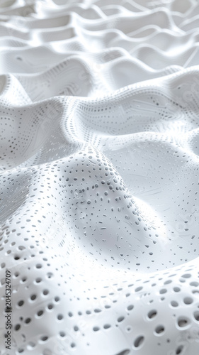 Abstract White Surface with Perforated Curved Relief Extending Infinitely
