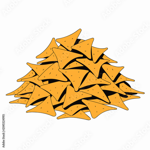 Tortilla chips, triangular snacks, yellow food, crispy texture, snack collection
