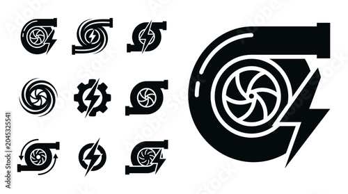 Photos Turbocharger Icons and Symbols Set - Engine Boost and Power Concepts