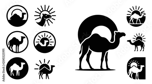 Tableau sur toile Camel Icons and Silhouettes Collection: Desert Travel, Adventure, and Wildlife S