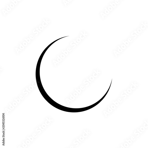 A simple black line art icon depicting a crescent moon or an abstract circular swoosh suitable for minimalist graphic layouts.