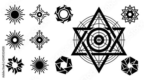 Bild auf Leinwand Esoteric Symbols Collection: Sacred Geometry, Alchemy, Sunbursts, Tech Ornaments