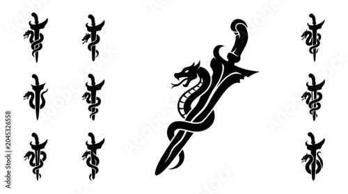 Fotografi Dragon Kris Dagger Tattoo Design Collection - Southeast Asian Mythology Symbol