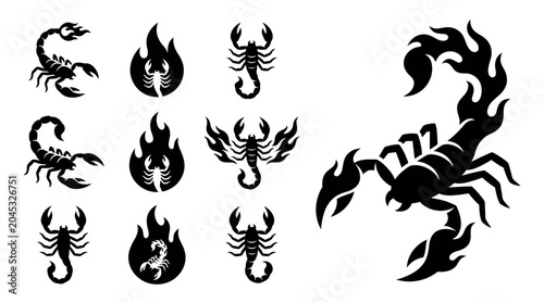 Foto Scorpion Silhouette Collection: Fire and Tribal Tattoo Designs