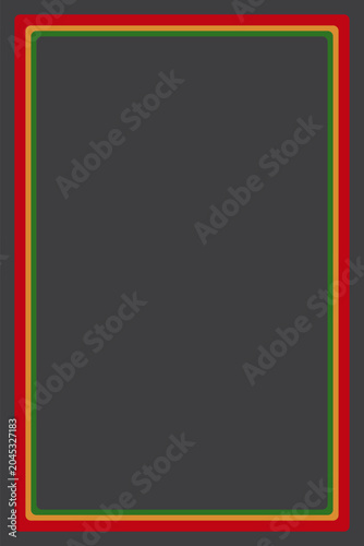 Pan African frame background on dark gray, vector vertical border layout with red yellow green concentric lines and copy space for black history month, juneteenth, and reggae posters.