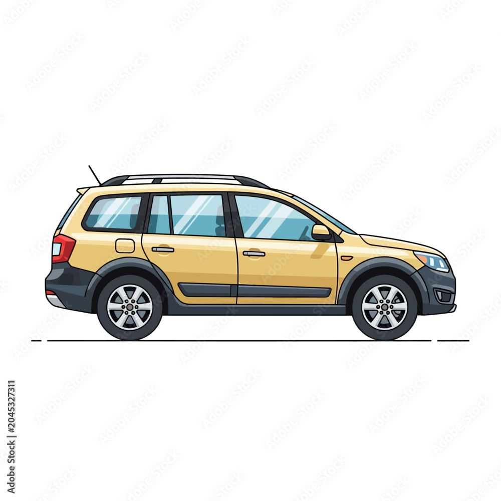 Fototapeta premium Yellow Station Wagon Car Side View Vector Illustration