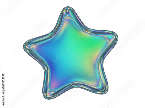 Shiny metallic star with rainbow gradient and sparkle effect isolated transparent background Png.