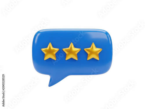 Speech bubble with three yellow star icons isolated transparent background Png.