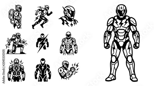 Fotografía Superhero Sci-Fi Armor Figures Collection: Dynamic Poses and Futuristic Design