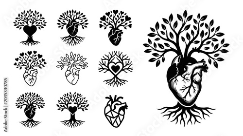 Bild auf Leinwand Heart Tree Illustrations: Love, Life, Growth, Anatomy, Nature, and Connection