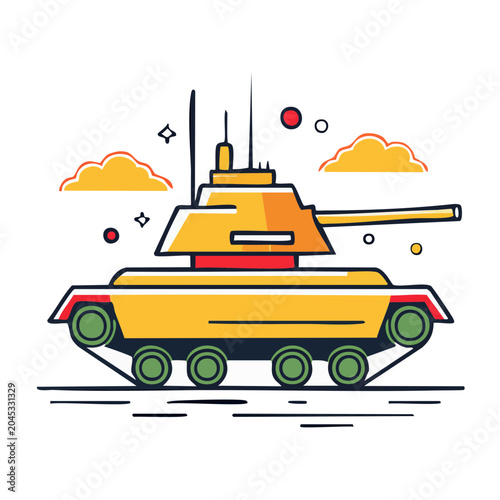 Flat design illustration of a yellow military tank