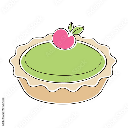 Flat design illustration of a pie with fruit topping