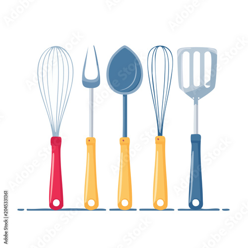 Flat design kitchen utensil set on white background