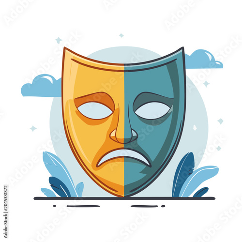 Flat design theater mask showing happy and sad emotions