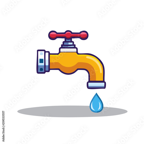 Yellow water faucet with a blue drop falling
