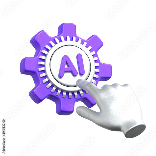 3D Hand Pointing at AI Gear Icon for Technology and Automation