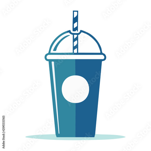 Blue flat design icon of a takeaway drink cup with straw