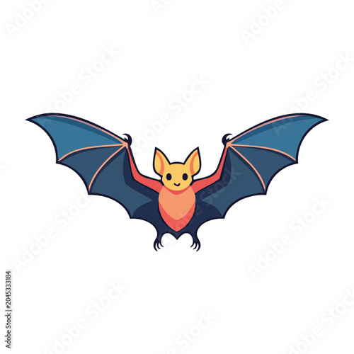 Cute cartoon bat flying with wings spread
