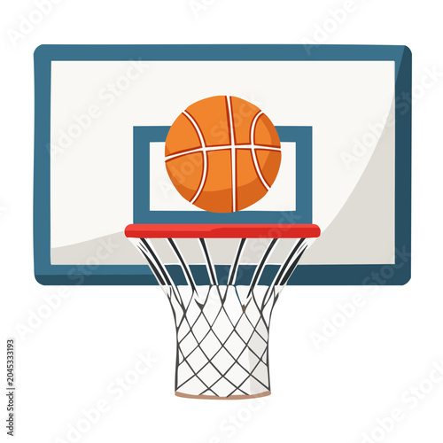 Basketball hoop with ball and net, flat design illustration